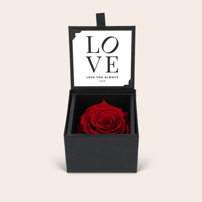 Personalized photo rose presented inside its black box, example view