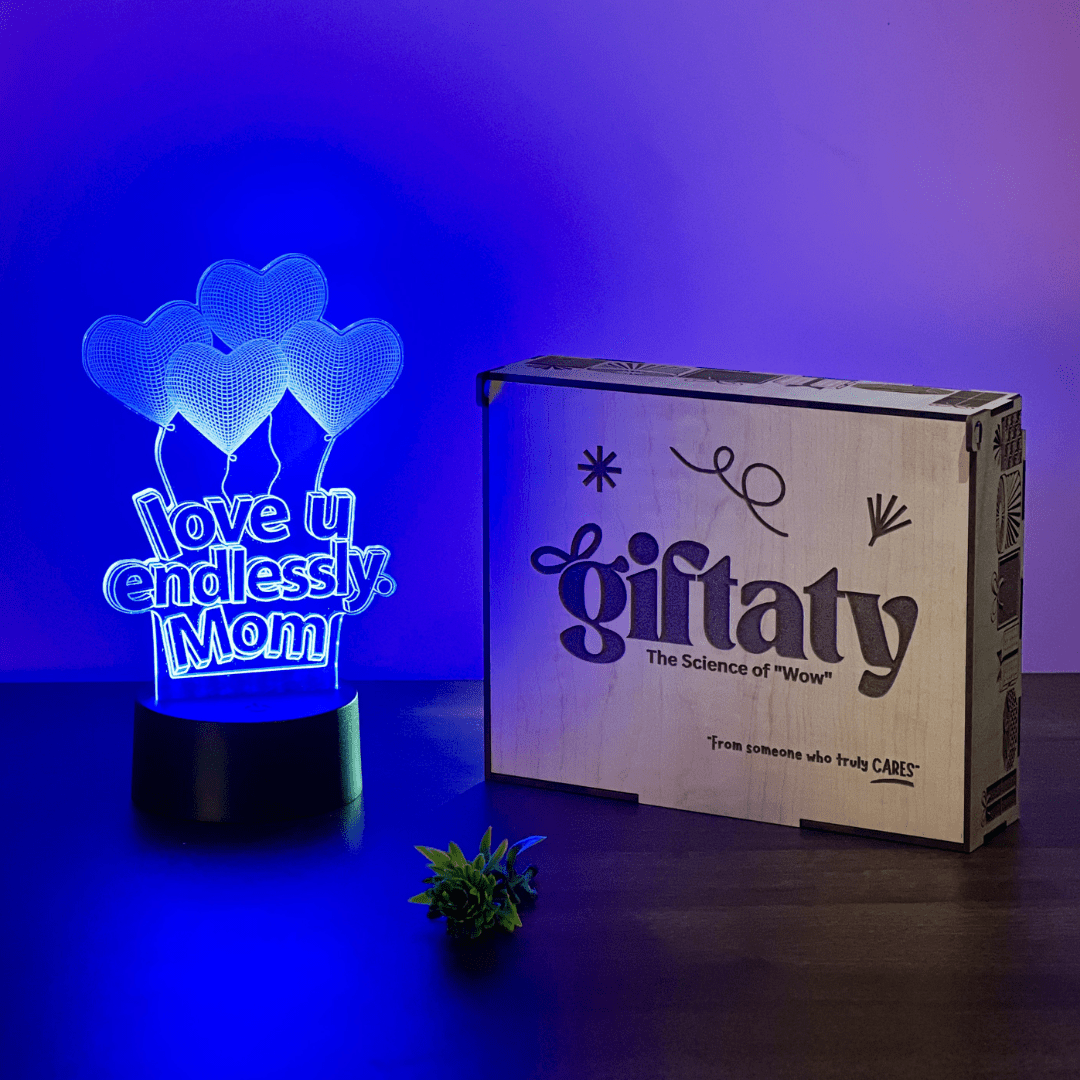 Giftaty 3D LED Acrylic Gift with Wooden Box – Ready - to - Use Designs for Every Occasion - Giftaty