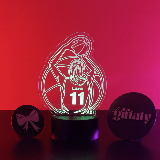 Giftaty Basketball Girl Customized 3D Acrylic Night Light Gift with Your Name - Giftaty