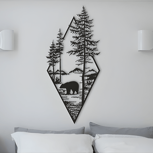 Giftaty Bear & Forest Layered Wall Art – Unique Wooden Decor - Giftaty