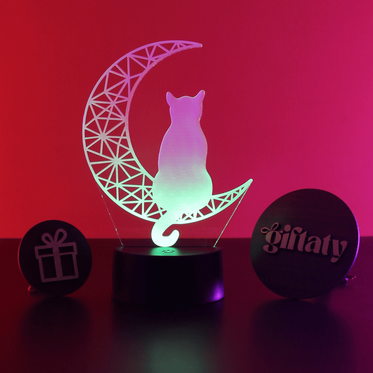 Giftaty Cat on the Moon 3D Acrylic Night Light Gift - Giftaty