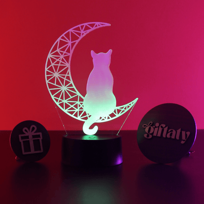 Giftaty Cat on the Moon 3D Acrylic Night Light Gift - Giftaty