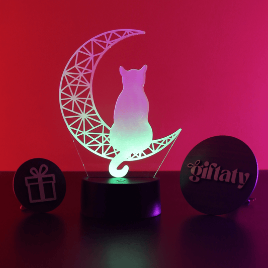 Giftaty Cat on the Moon 3D Acrylic Night Light Gift - Giftaty