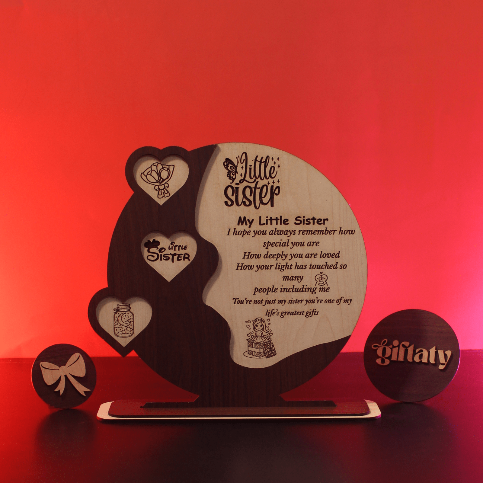 Giftaty Customized Wooden Plaque Gift – Custom Names & Message (Arabic) - Giftaty