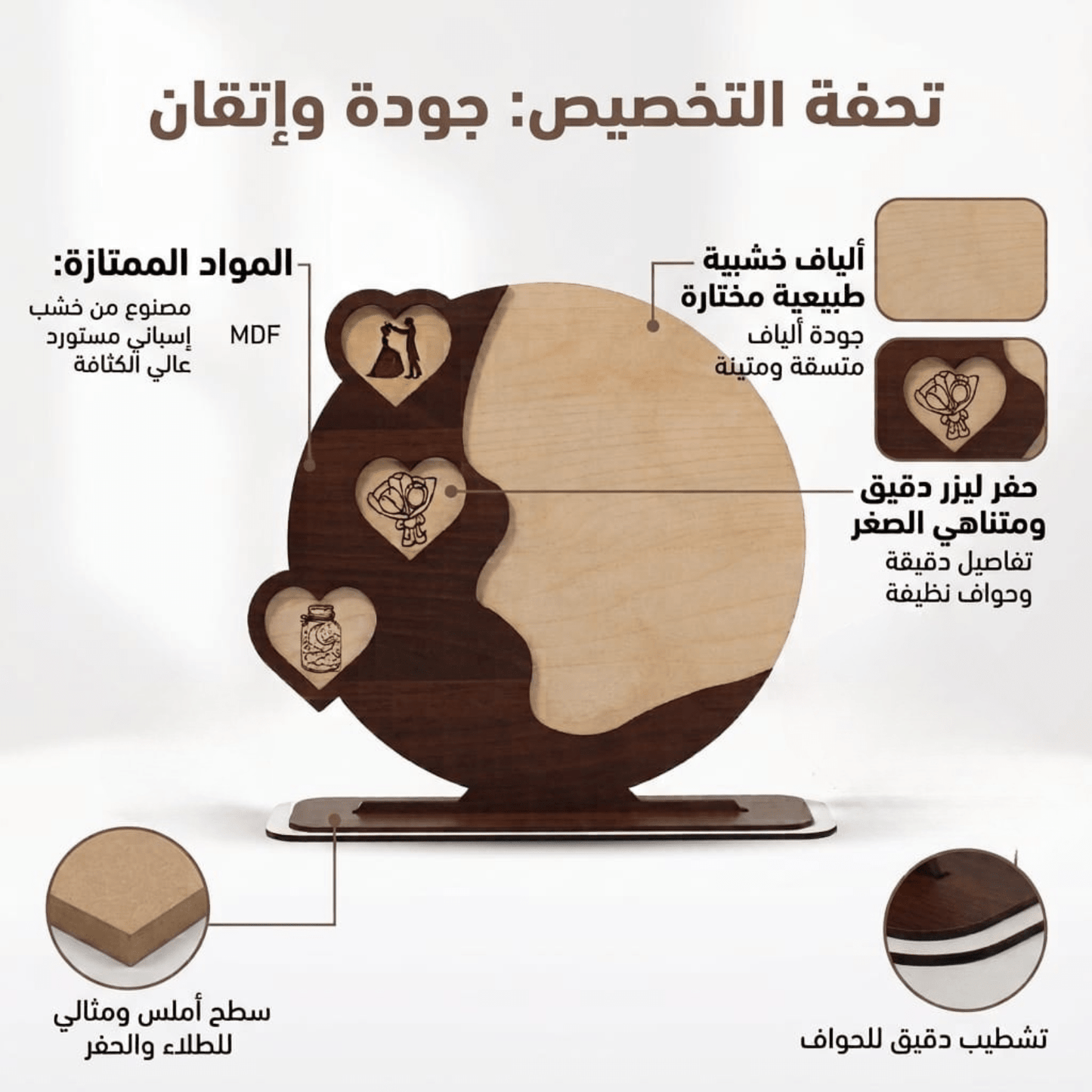 Giftaty Customized Wooden Plaque Gift – Custom Names & Message (Arabic) - Giftaty