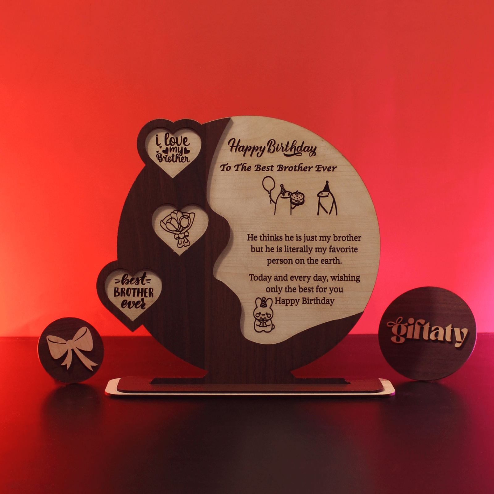 Giftaty Customized Wooden Plaque Gift – Custom Names & Message (Arabic) - Giftaty