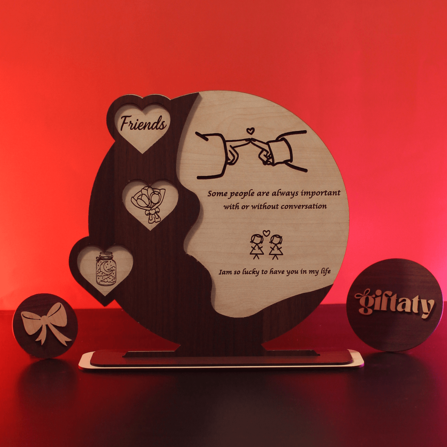 Giftaty Customized Wooden Plaque Gift – Custom Names & Message (Arabic) - Giftaty