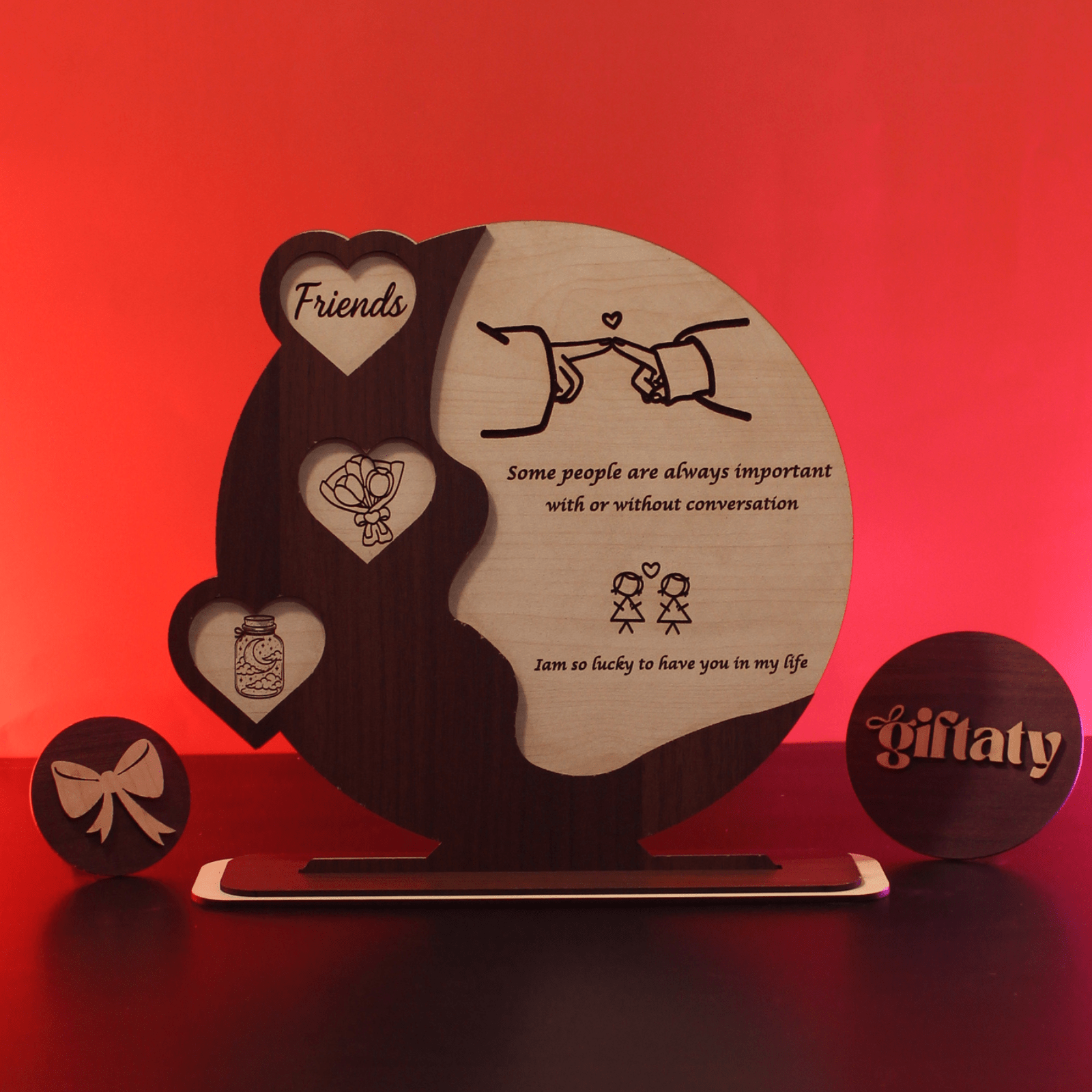 Giftaty Customized Wooden Plaque Gift – Custom Names & Message (Arabic) - Giftaty