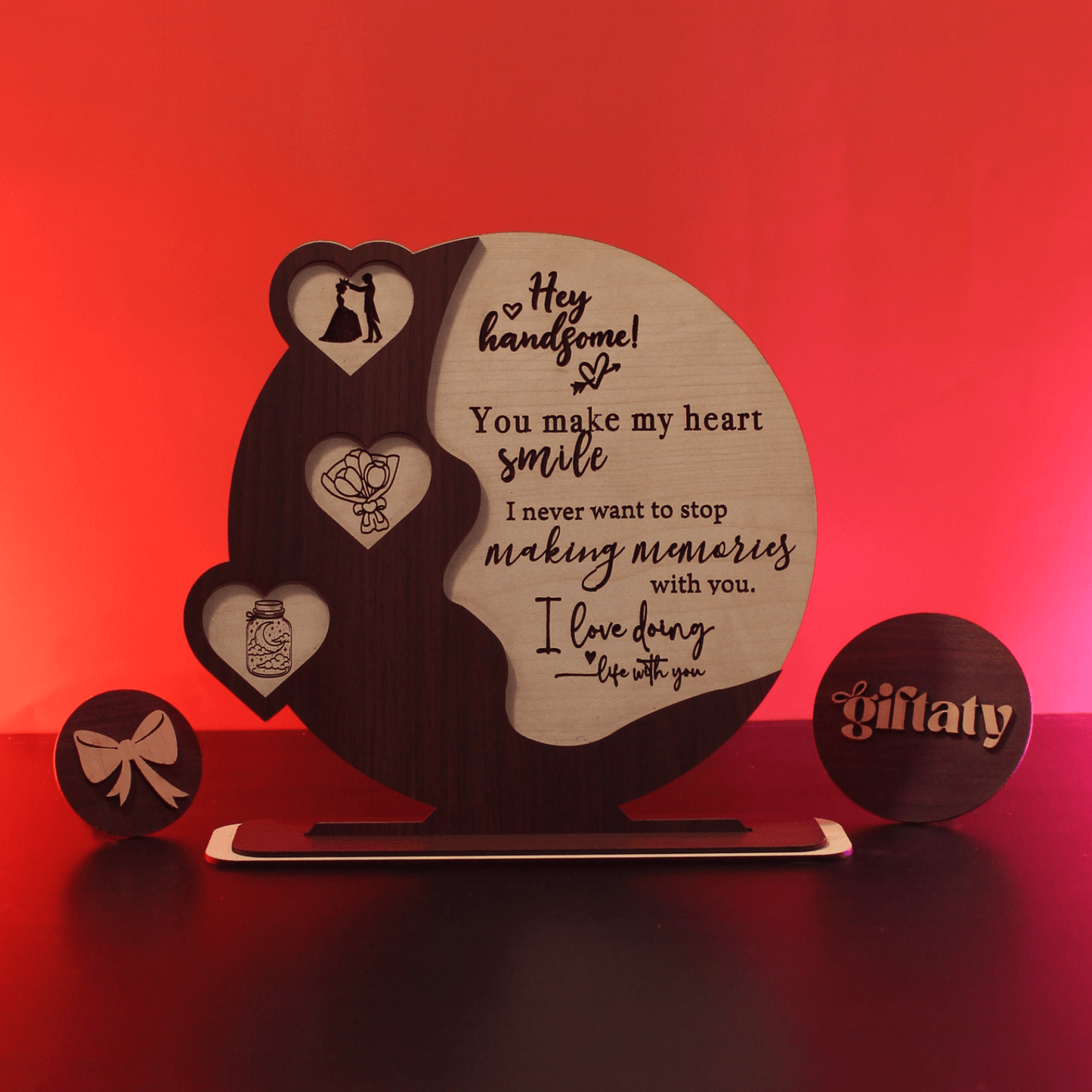 Giftaty Customized Wooden Plaque Gift – Custom Names & Message (Arabic) - Giftaty