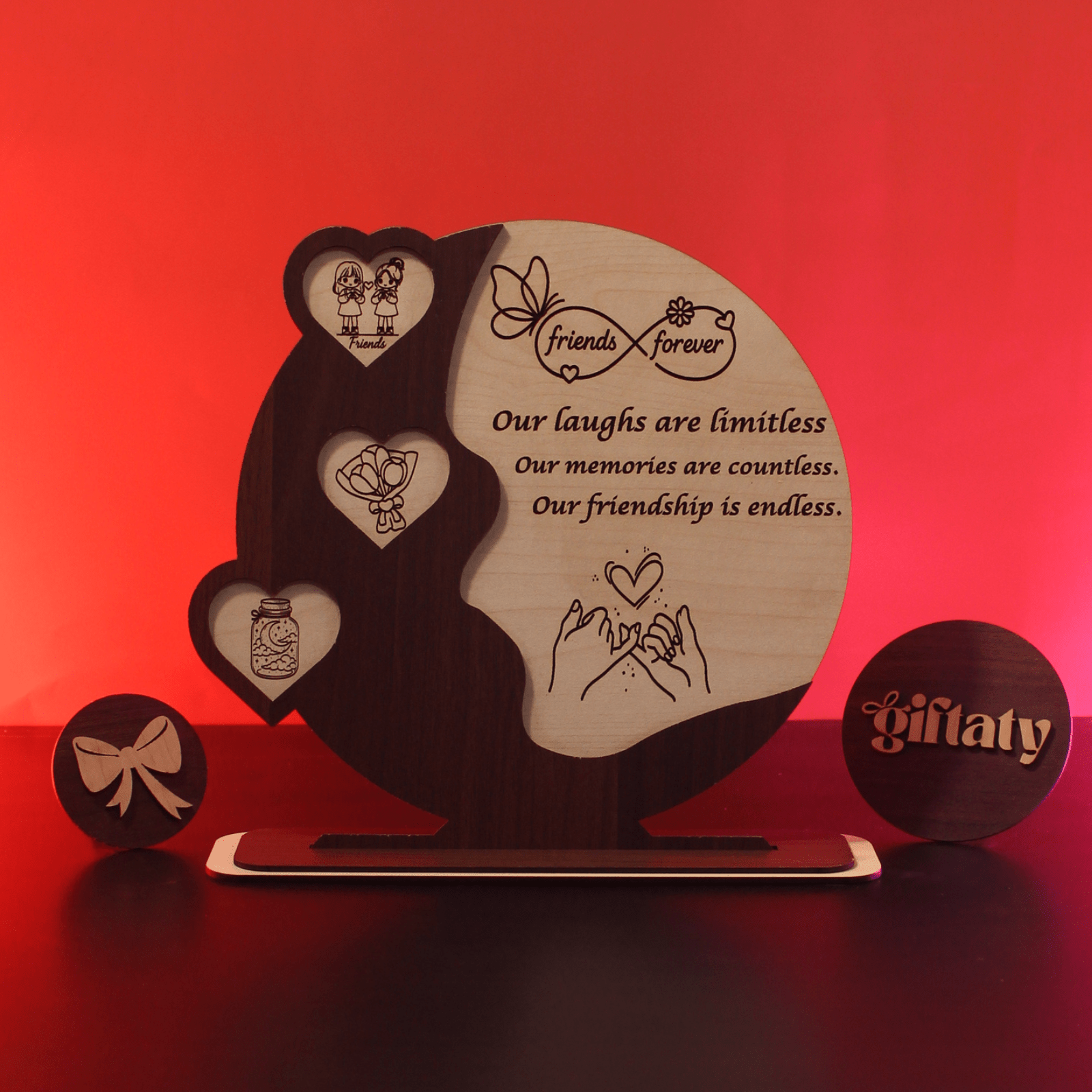 Giftaty Customized Wooden Plaque Gift – Custom Names & Message (Arabic) - Giftaty
