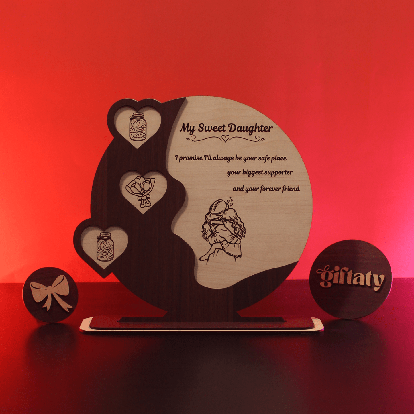 Giftaty Customized Wooden Plaque Gift – Custom Names & Message (Arabic) - Giftaty