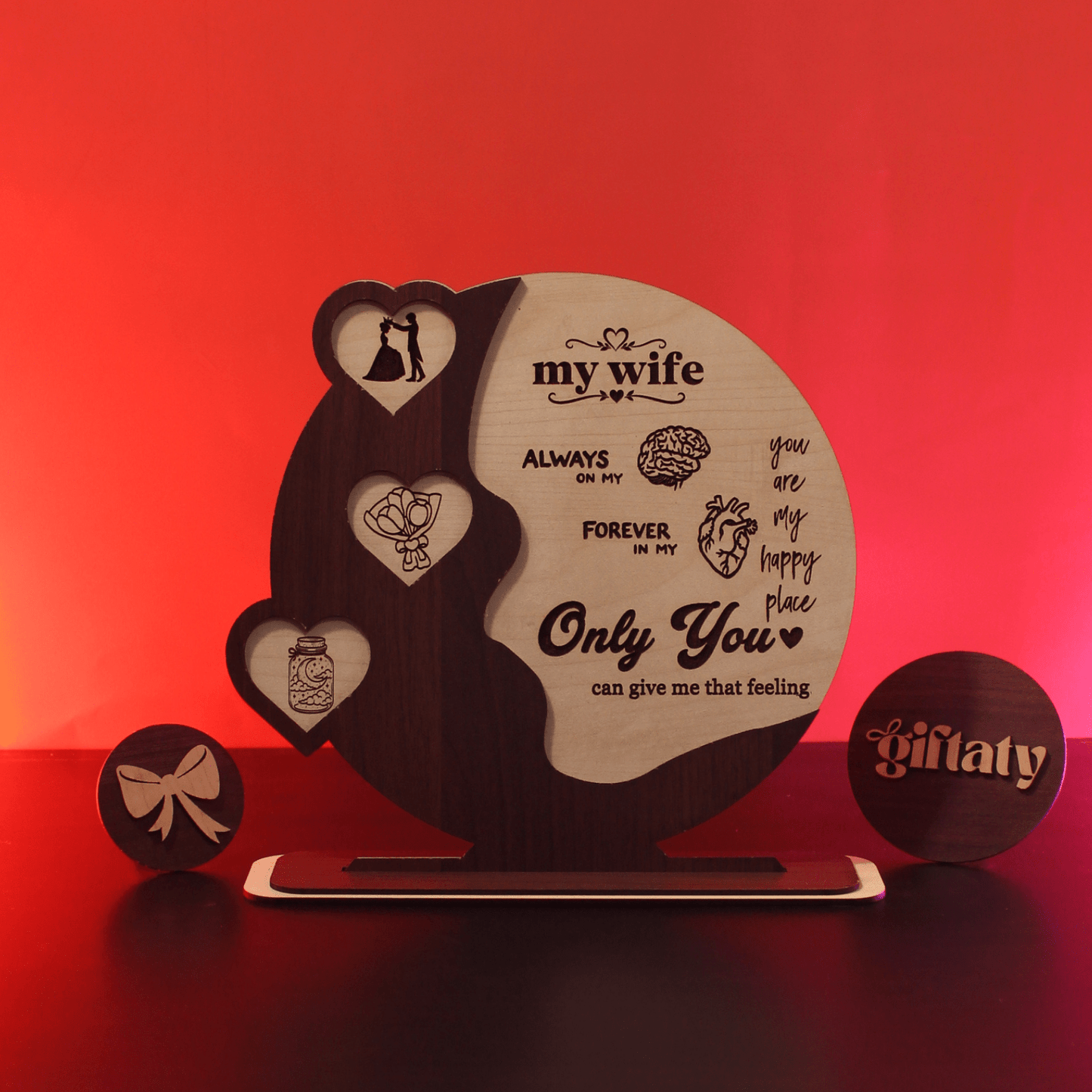 Giftaty Customized Wooden Plaque Gift – Custom Names & Message (Arabic) - Giftaty
