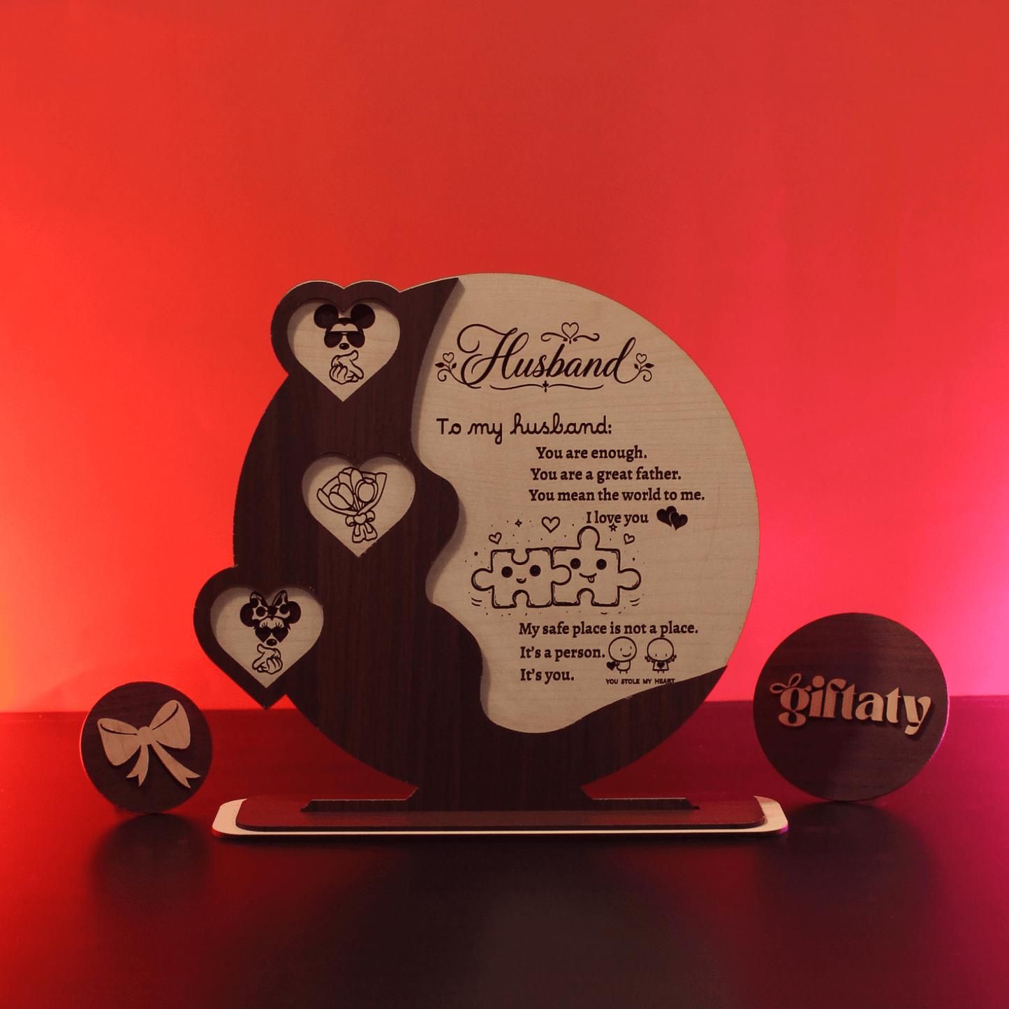 Giftaty Customized Wooden Plaque Gift – Custom Names & Message (Arabic) - Giftaty