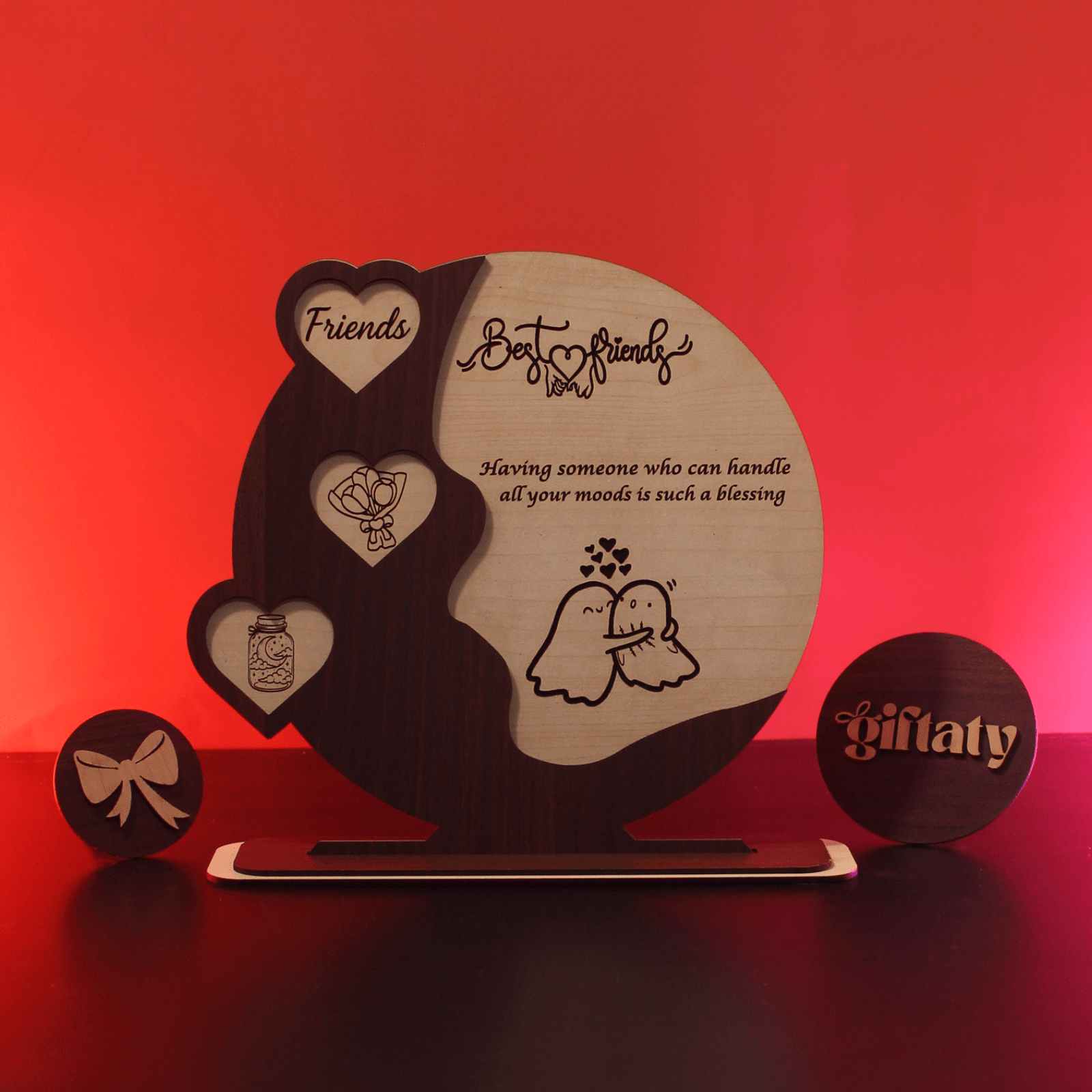 Giftaty Customized Wooden Plaque Gift – Custom Names & Message (Arabic) - Giftaty