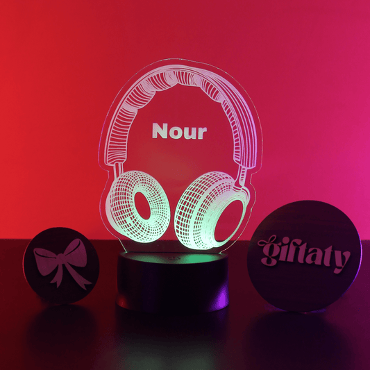 Giftaty Headphones Customized 3D Acrylic Night Light Gift with Your Name - Giftaty