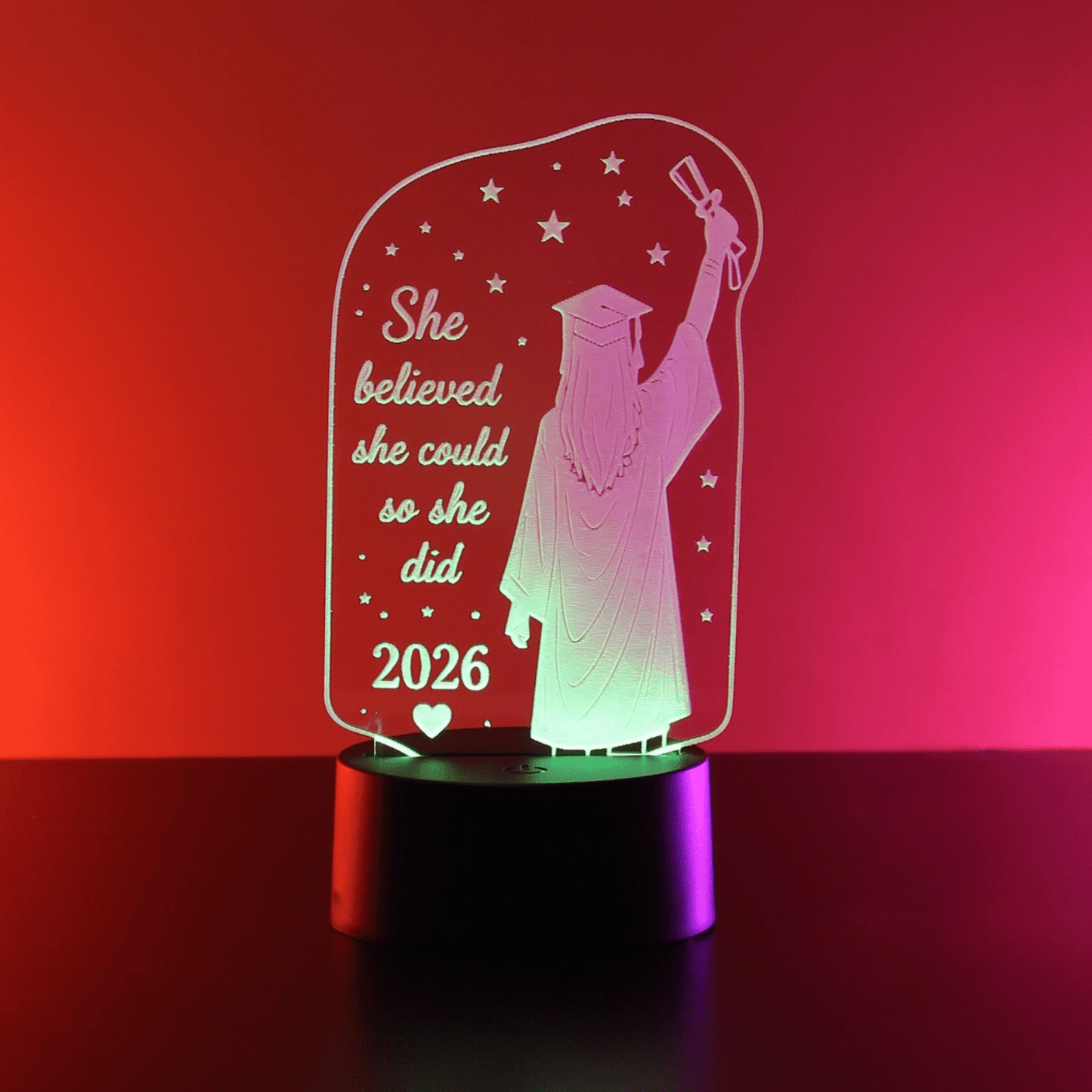 Giftaty I Love You My Forever Heart Shaped Acrylic 3D LED Lamp | Star Design, Flower Car Illustration, Ready to Use - Giftaty
