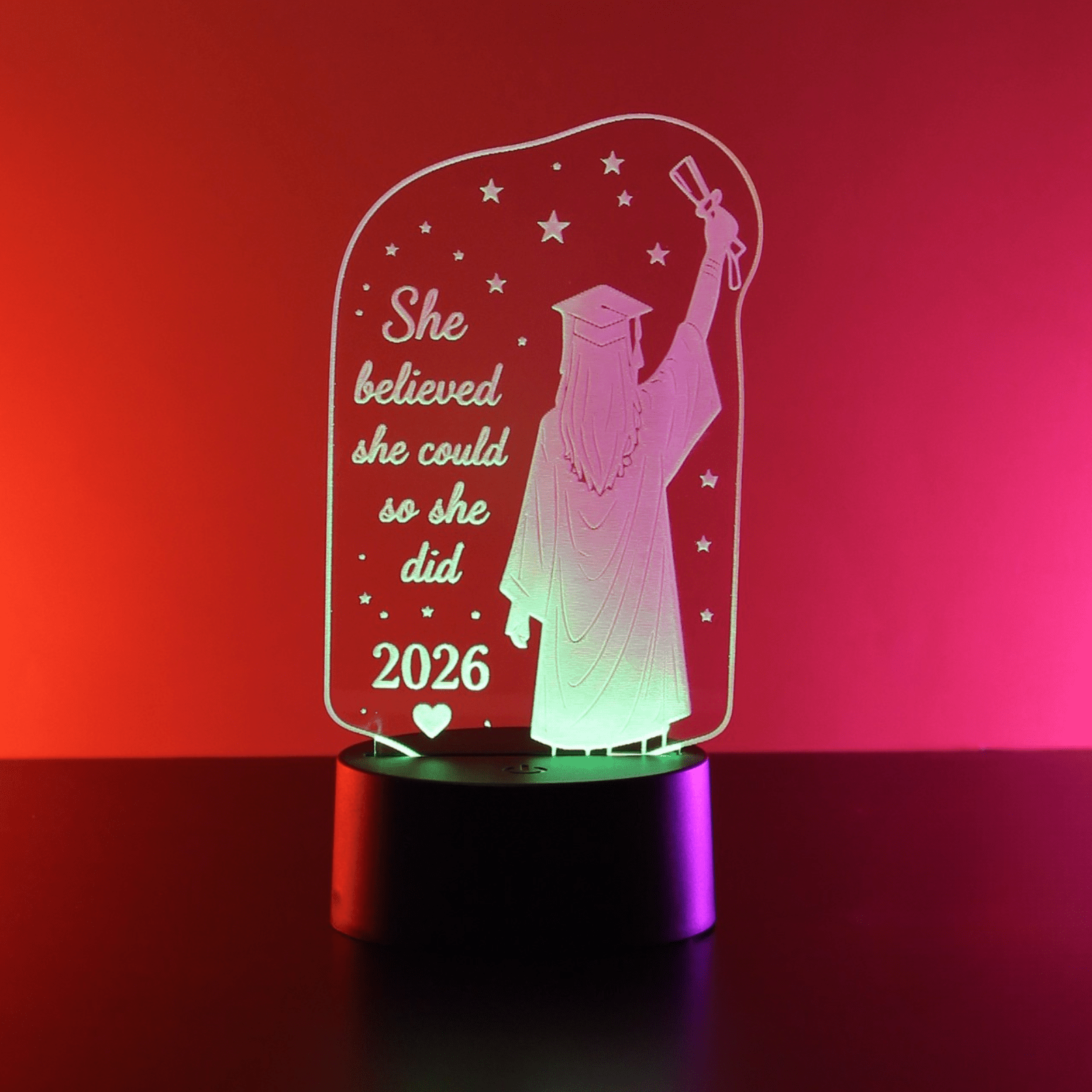 Giftaty I Love You My Forever Heart Shaped Acrylic 3D LED Lamp | Star Design, Flower Car Illustration, Ready to Use - Giftaty
