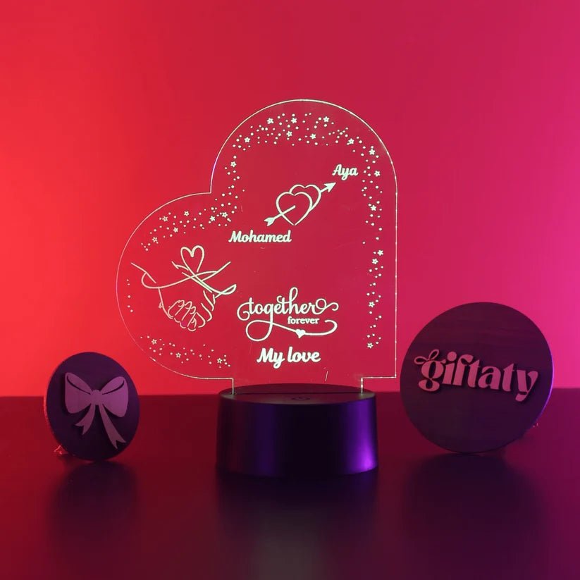 Giftaty I Love You My Forever Heart Shaped Acrylic 3D LED Lamp | Star Design, Flower Car Illustration, Ready to Use - Giftaty