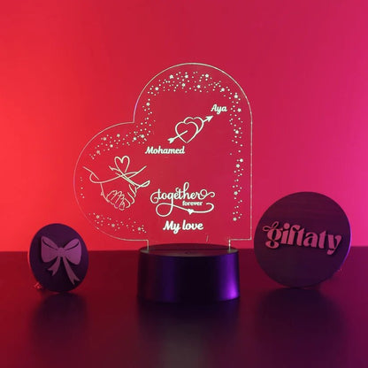 Giftaty I Love You My Forever Heart Shaped Acrylic 3D LED Lamp | Star Design, Flower Car Illustration, Ready to Use - Giftaty