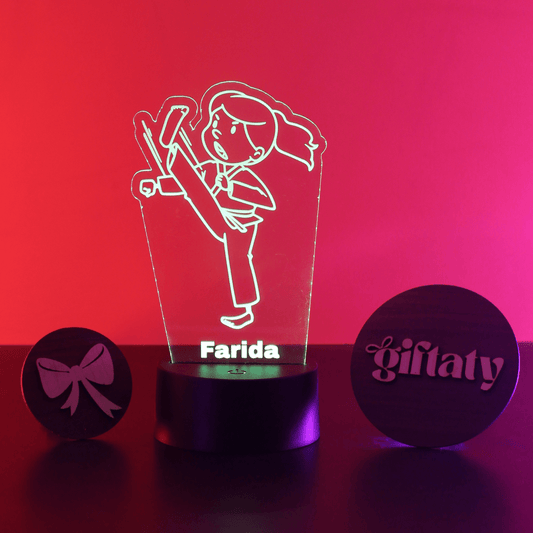 Giftaty Karate Girl Customized 3D Acrylic Night Light Gift with Your Name - Giftaty