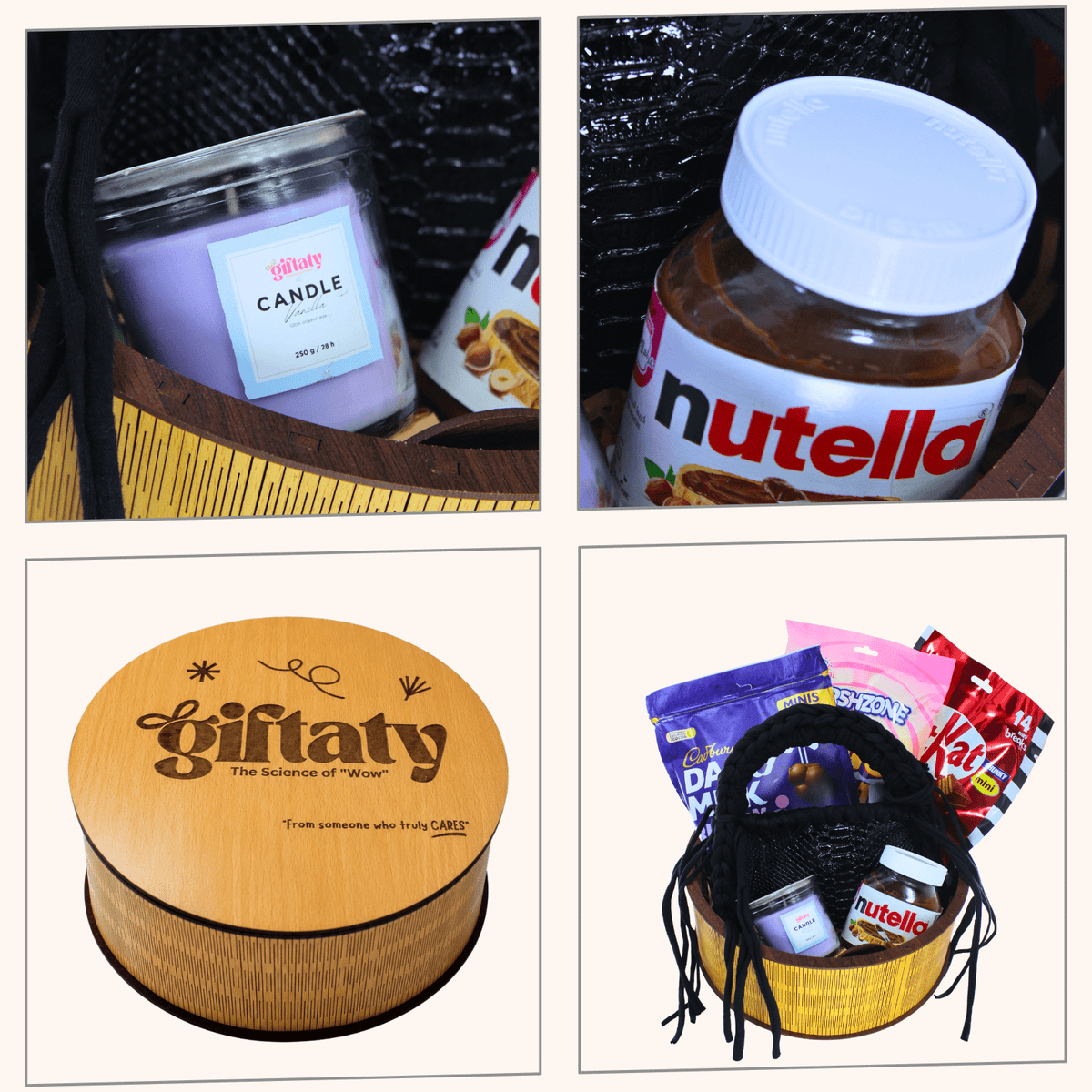 Giftaty Midnight Charm Premium Gift Wooden Box with Leather Bag & Chocolates - Giftaty
