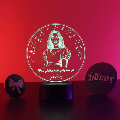 Giftaty Personalized Acrylic 3D LED Lamp Gift with Wooden Box – Custom Design, Names & Message - Giftaty