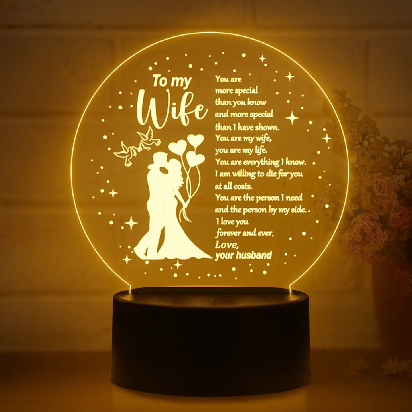 Giftaty Personalized Acrylic LED Lamp – Custom Names & Message - Giftaty