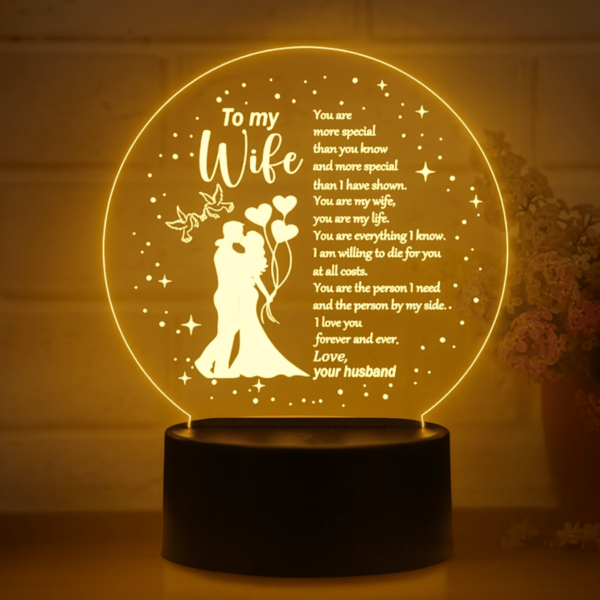 Giftaty Personalized Acrylic LED Lamp – Custom Names & Message - Giftaty