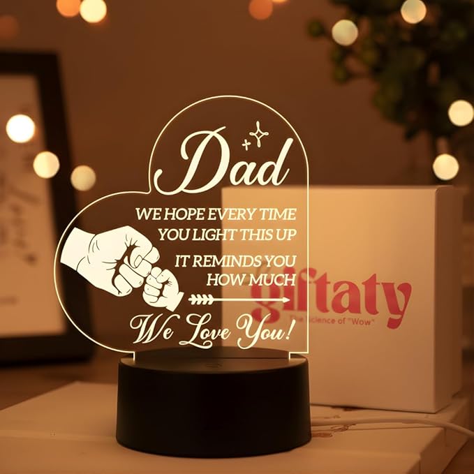 Giftaty Personalized Acrylic LED Lamp With Wooden Box – Custom Names & Message - Giftaty