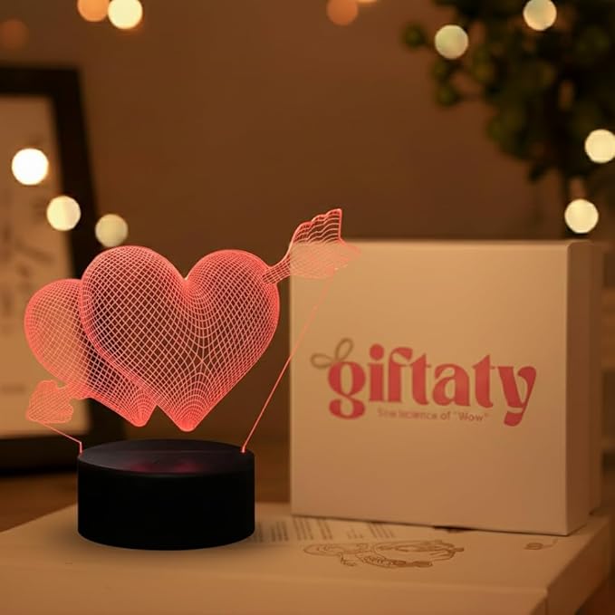 Giftaty Personalized Acrylic LED Lamp With Wooden Box – Custom Names & Message - Giftaty