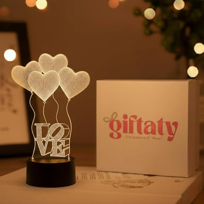 Giftaty Personalized Acrylic LED Lamp With Wooden Box – Custom Names & Message - Giftaty