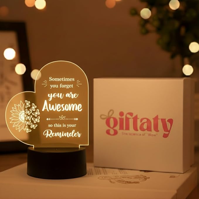 Giftaty Personalized Acrylic LED Lamp With Wooden Box – Custom Names & Message - Giftaty