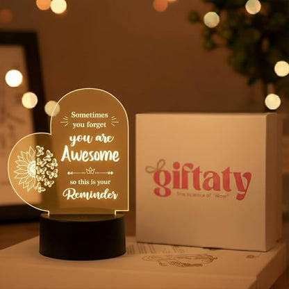 Giftaty Personalized Acrylic LED Lamp With Wooden Box – Custom Names & Message - Giftaty