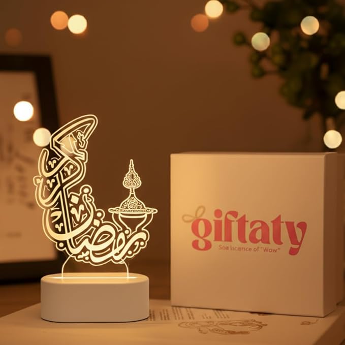 Giftaty Personalized Acrylic LED Lamp With Wooden Box – Custom Names & Message - Giftaty