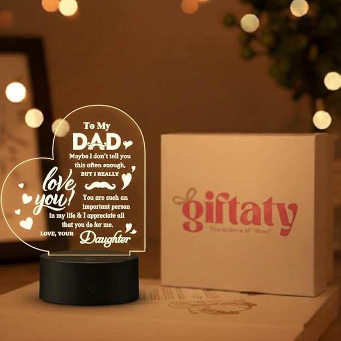 Giftaty Personalized Acrylic LED Lamp With Wooden Box – Custom Names & Message - Giftaty