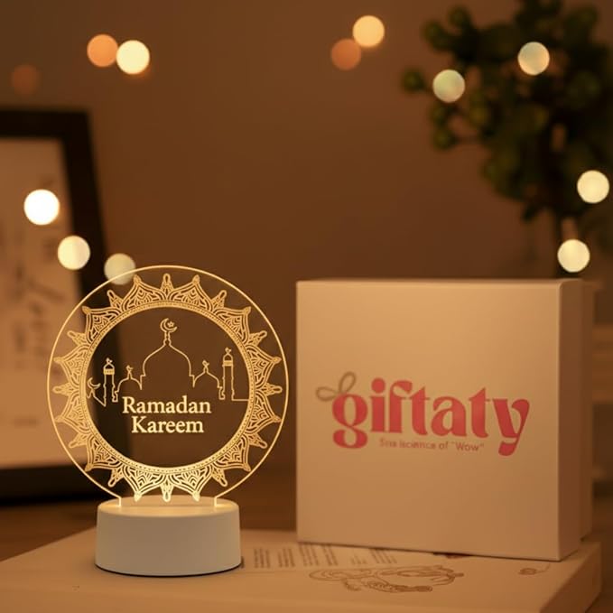 Giftaty Personalized Acrylic LED Lamp With Wooden Box – Custom Names & Message - Giftaty