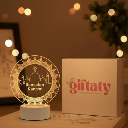 Giftaty Personalized Acrylic LED Lamp With Wooden Box – Custom Names & Message - Giftaty