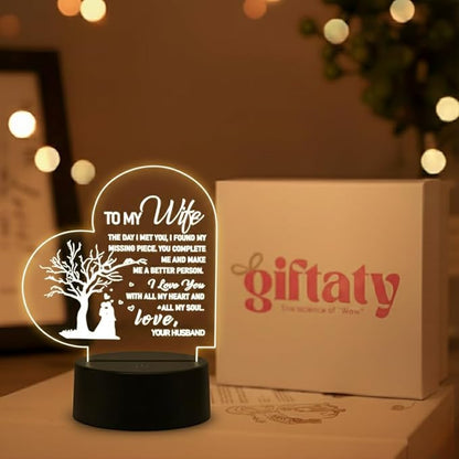 Giftaty Personalized Acrylic LED Lamp With Wooden Box – Custom Names & Message - Giftaty