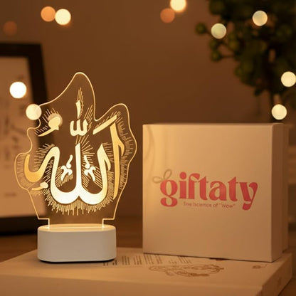 Giftaty Personalized Acrylic LED Lamp With Wooden Box – Custom Names & Message - Giftaty