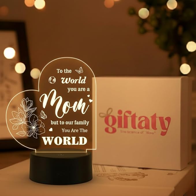 Giftaty Personalized Acrylic LED Lamp With Wooden Box – Custom Names & Message - Giftaty