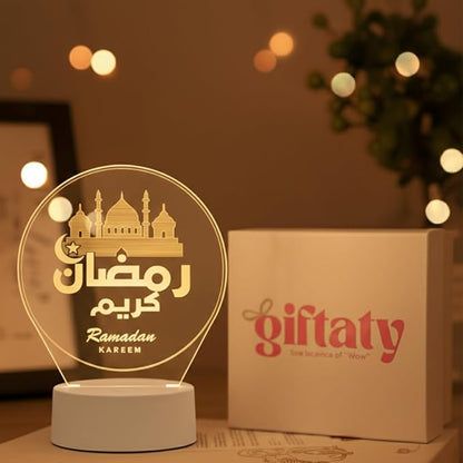 Giftaty Personalized Acrylic LED Lamp With Wooden Box – Custom Names & Message - Giftaty