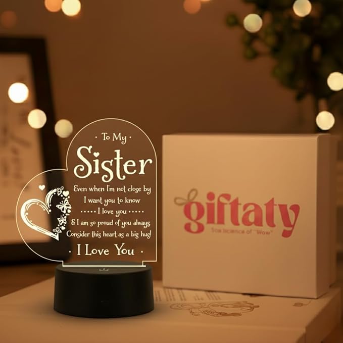 Giftaty Personalized Acrylic LED Lamp With Wooden Box – Custom Names & Message - Giftaty