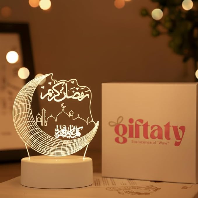 Giftaty Personalized Acrylic LED Lamp With Wooden Box – Custom Names & Message - Giftaty