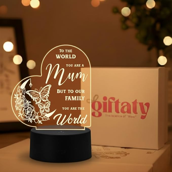 Giftaty Personalized Acrylic LED Lamp With Wooden Box – Custom Names & Message - Giftaty