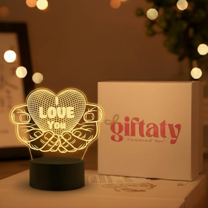 Giftaty Personalized Acrylic LED Lamp With Wooden Box – Custom Names & Message - Giftaty