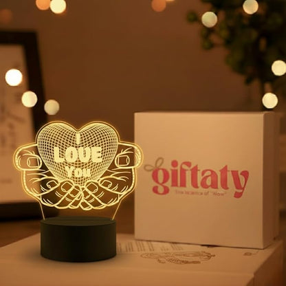 Giftaty Personalized Acrylic LED Lamp With Wooden Box – Custom Names & Message - Giftaty