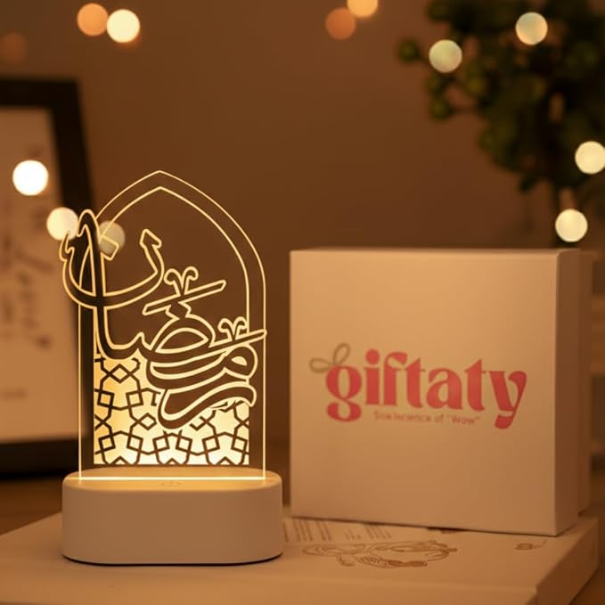 Giftaty Personalized Acrylic LED Lamp With Wooden Box – Custom Names & Message - Giftaty