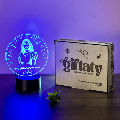 Giftaty Personalized Arabic Acrylic 3D LED Lamp Gift with Wooden Box – Custom Arabic Names & Messages - Giftaty