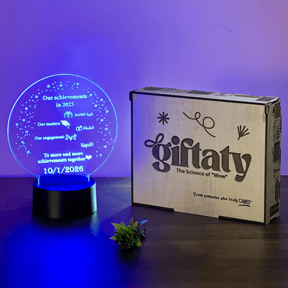 Giftaty Personalized Arabic Acrylic 3D LED Lamp Gift with Wooden Box – Custom Arabic Names & Messages - Giftaty