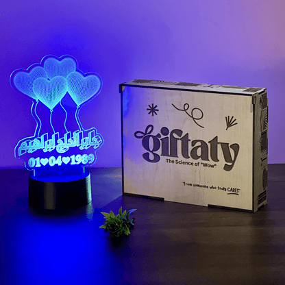Giftaty Personalized Arabic Acrylic 3D LED Lamp Gift with Wooden Box – Custom Arabic Names & Messages - Giftaty
